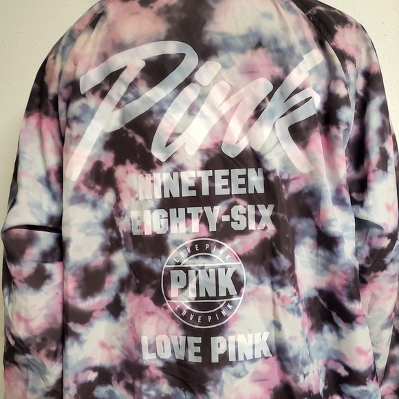 PINK Victoria's Secret Snap Front Coach Jacket Watercolor TieDye Women's Size S - Picture 11 of 16